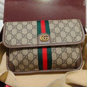 GUCCI Double G canvas and leather bag